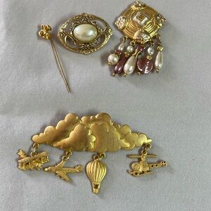 JJ Pin Charm Vintage Signed Plane Helicopter Hot Air Balloon Aviation/others